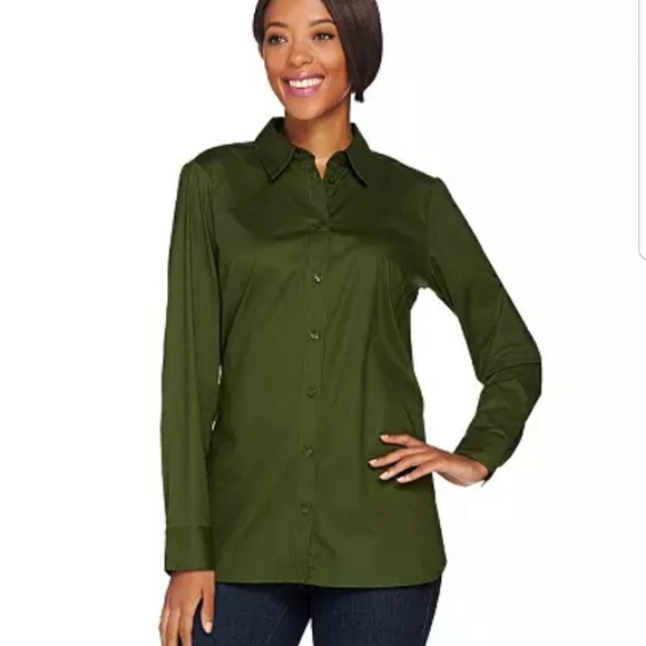 Isaac Mizrahi Live! Classy Womens Size 10 green button down shirt - Picture 1 of 9